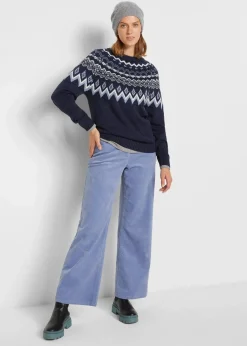 bonprix Bekleidung·Umstandsmode|Pullover & Strickjacken^Hochgeschlossener Norweger-Pullover dunkelblau graphisch