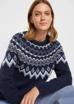 bonprix Bekleidung·Umstandsmode|Pullover & Strickjacken^Hochgeschlossener Norweger-Pullover dunkelblau graphisch