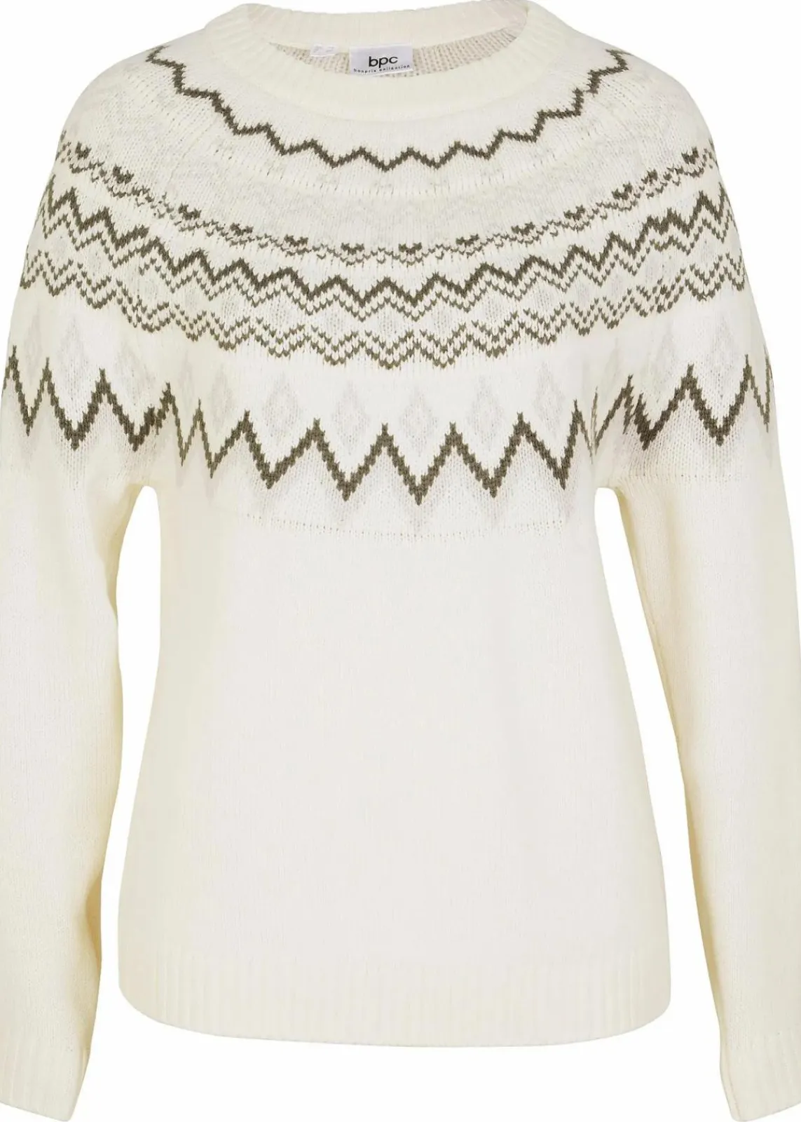 bonprix Bekleidung·Umstandsmode|Pullover & Strickjacken^Hochgeschlossener Norweger-Pullover wollweiß graphisch