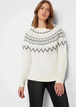 bonprix Bekleidung·Umstandsmode|Pullover & Strickjacken^Hochgeschlossener Norweger-Pullover wollweiß graphisch