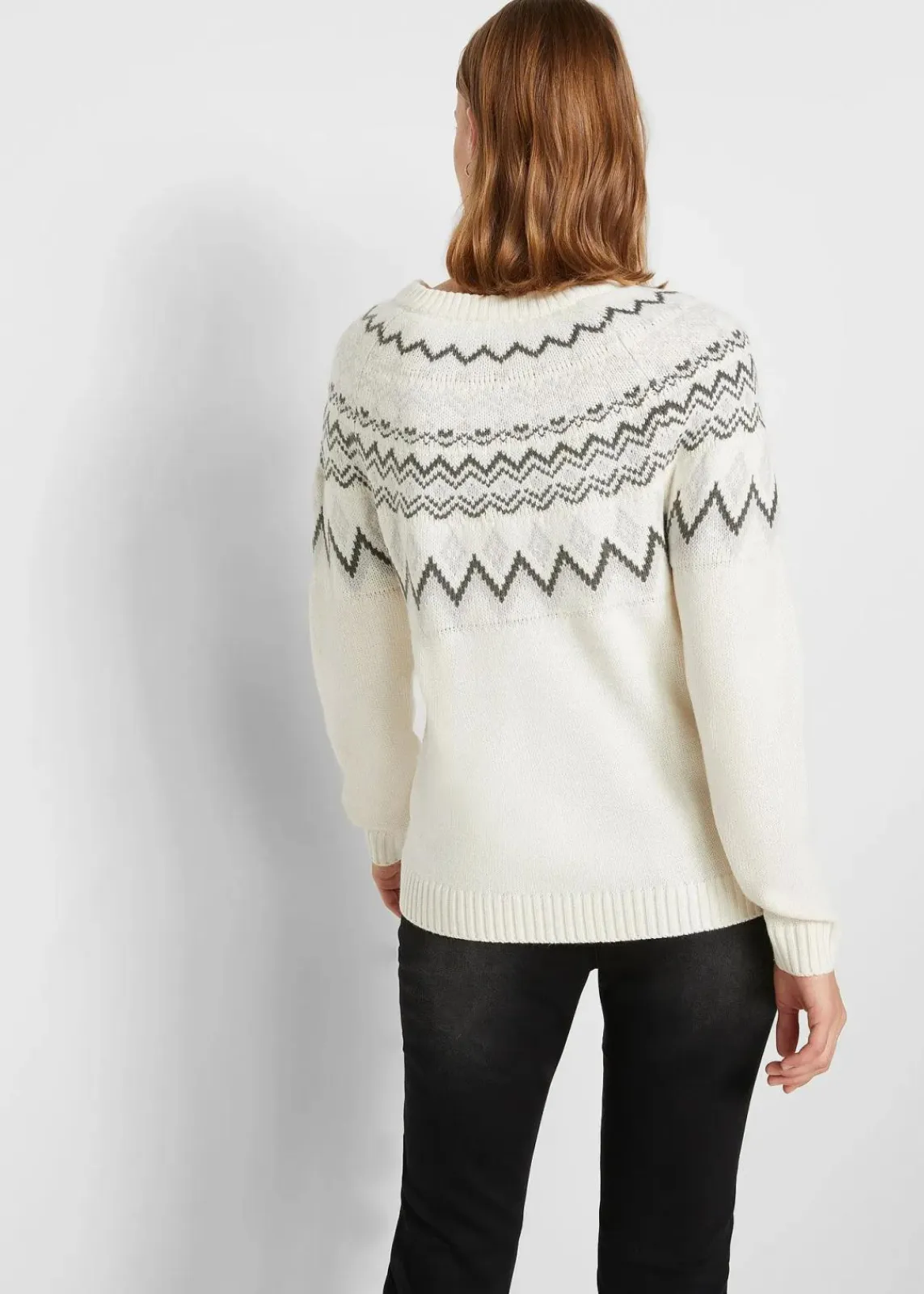 bonprix Bekleidung·Umstandsmode|Pullover & Strickjacken^Hochgeschlossener Norweger-Pullover wollweiß graphisch