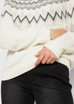 bonprix Bekleidung·Umstandsmode|Pullover & Strickjacken^Hochgeschlossener Norweger-Pullover wollweiß graphisch