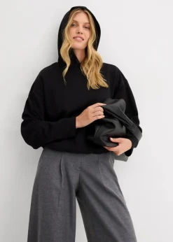 bonprix Bekleidung·Blusen & Tuniken|Sweat^Hoodie aus leicht glänzendem Viskose-Mix schwarz