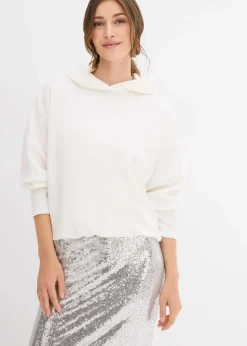 bonprix Sweat|Bekleidung·Blusen & Tuniken^Hoodie aus leicht glänzendem Viskose-Mix wollweiß