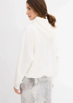 bonprix Sweat|Bekleidung·Blusen & Tuniken^Hoodie aus leicht glänzendem Viskose-Mix wollweiß