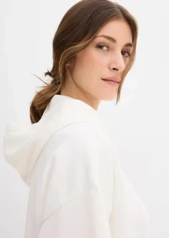 bonprix Sweat|Bekleidung·Blusen & Tuniken^Hoodie aus leicht glänzendem Viskose-Mix wollweiß