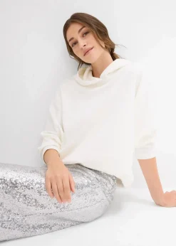 bonprix Sweat|Bekleidung·Blusen & Tuniken^Hoodie aus leicht glänzendem Viskose-Mix wollweiß