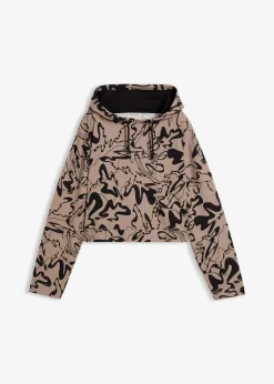 bonprix Sweat^Hoodie aus reiner Baumwolle beige/schwarz bedruckt
