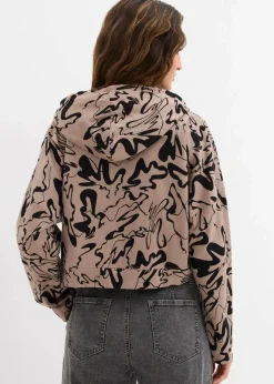 bonprix Sweat^Hoodie aus reiner Baumwolle beige/schwarz bedruckt