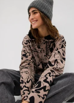 bonprix Sweat^Hoodie aus reiner Baumwolle beige/schwarz bedruckt