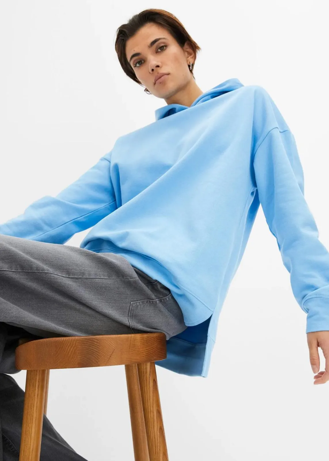 bonprix Bekleidung·Blusen & Tuniken|Sweat^Hoodie aus reiner Baumwolle babyblau