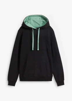 bonprix Bekleidung·Röcke|Bekleidung·Blusen & Tuniken^Hoodie aus reiner Bio-Baumwolle schwarz/salbeigrün