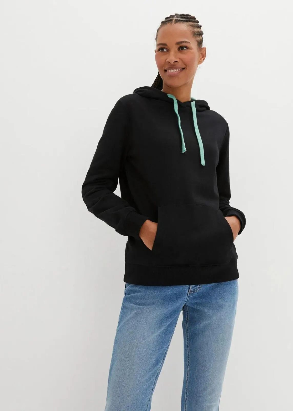 bonprix Bekleidung·Röcke|Bekleidung·Blusen & Tuniken^Hoodie aus reiner Bio-Baumwolle schwarz/salbeigrün