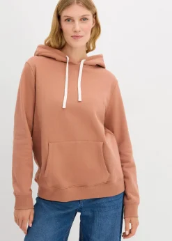 bonprix Sweat|Basics^Hoodie aus reiner Bio-Baumwolle schokosorbet/wollweiß