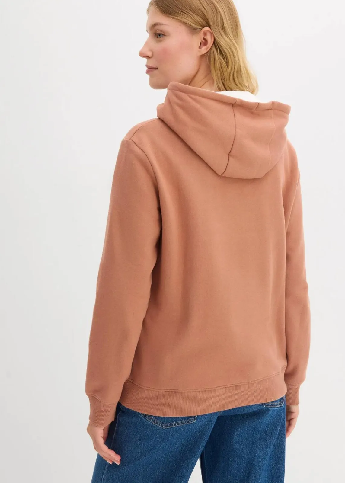 bonprix Sweat|Basics^Hoodie aus reiner Bio-Baumwolle schokosorbet/wollweiß