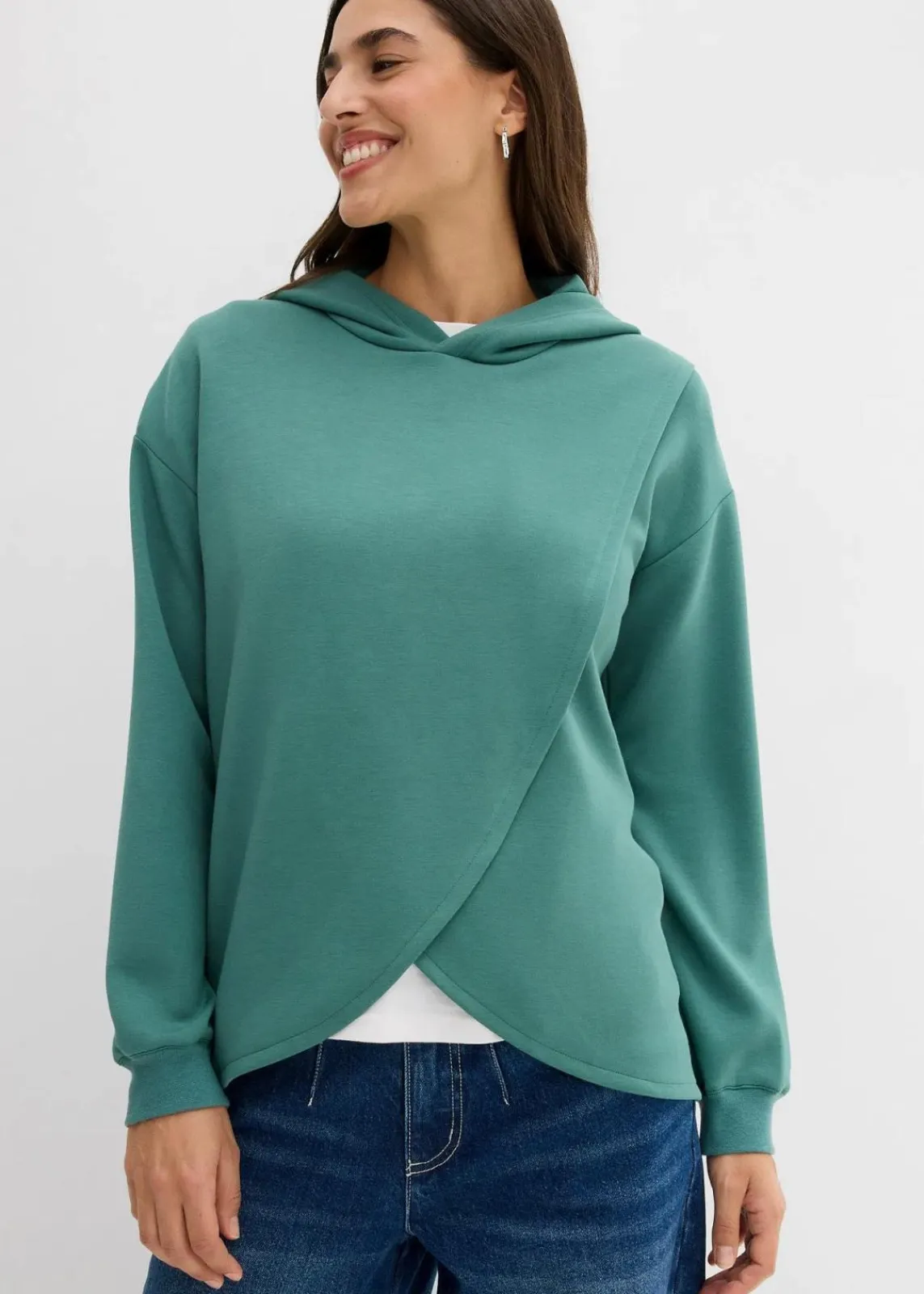 bonprix Sweat|Bekleidung·Blusen & Tuniken^Hoodie mit Kapuze aus softem Viskose-Mix graugrün
