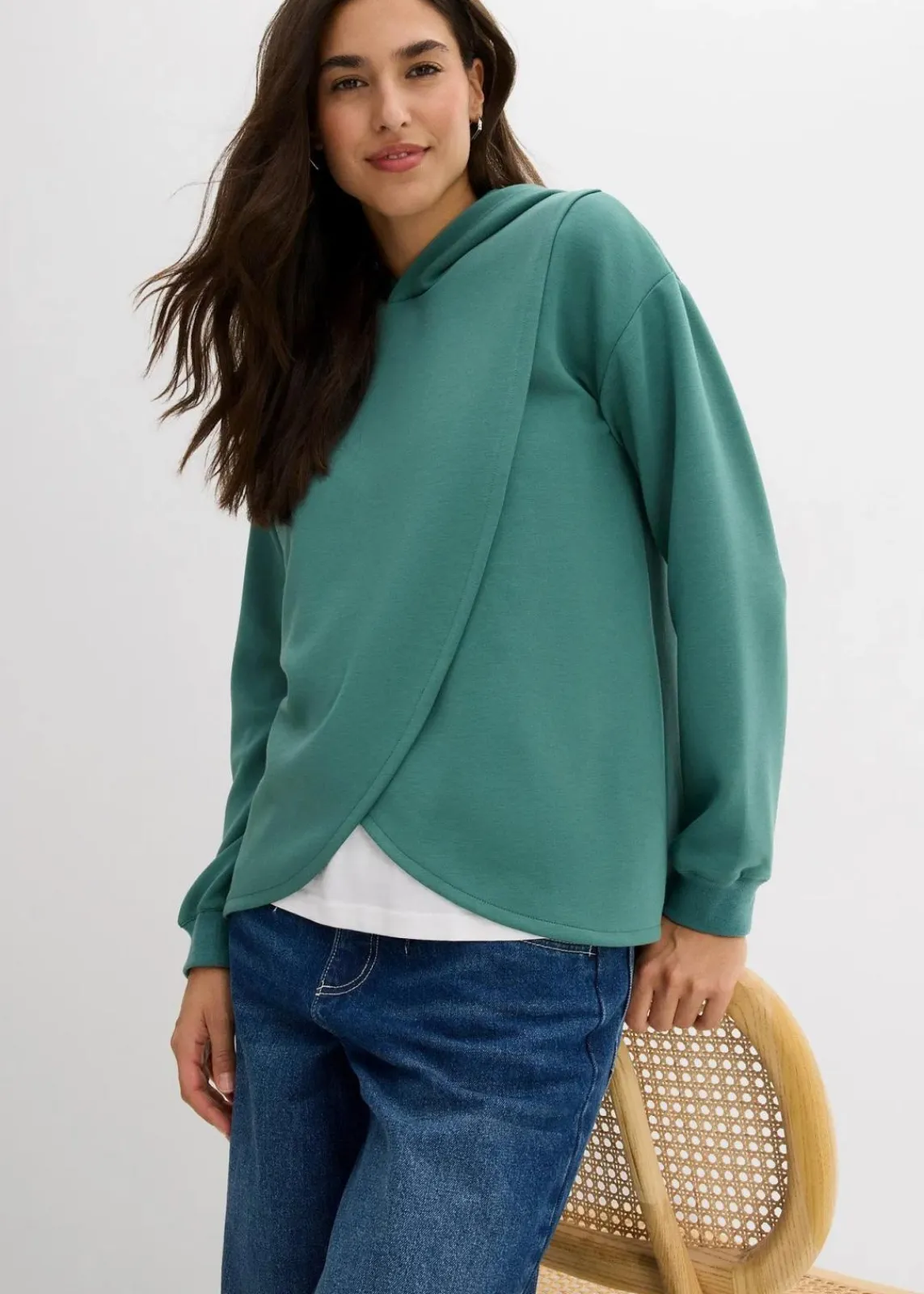 bonprix Sweat|Bekleidung·Blusen & Tuniken^Hoodie mit Kapuze aus softem Viskose-Mix graugrün