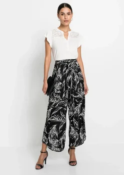 bonprix Bekleidung·Kleider|Hosen^Hose aus strukturierter Viskose schwarz / weiss floral
