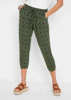 bonprix Hosen|Nachhaltigere Materialien^3/4-Hose aus Viskosemix dunkelkhaki graphisch bedruckt