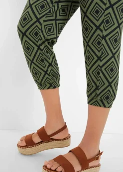 bonprix Hosen|Nachhaltigere Materialien^3/4-Hose aus Viskosemix dunkelkhaki graphisch bedruckt