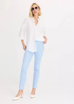 bonprix Bekleidung·Kleider|Hosen^Hose mit Vichy Karo mittelblau/wollweiß kariert