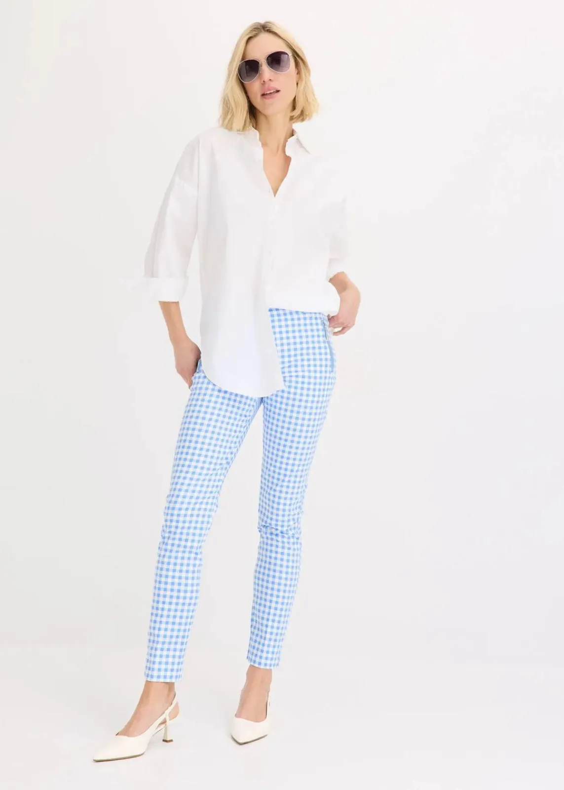 bonprix Bekleidung·Kleider|Hosen^Hose mit Vichy Karo mittelblau/wollweiß kariert