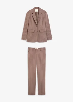 bonprix Kurzgrößen|Bekleidung·Basics^Hosenanzug 2-tlg lehmbraun/naturbeige gestreift