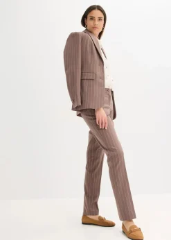 bonprix Kurzgrößen|Bekleidung·Basics^Hosenanzug 2-tlg lehmbraun/naturbeige gestreift