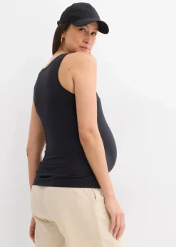 bonprix Umstandsmode^2-in-1 BH-Tanktop für die Schwangerschaft und Stillzeit aus Bio-Baumwolle schwarz