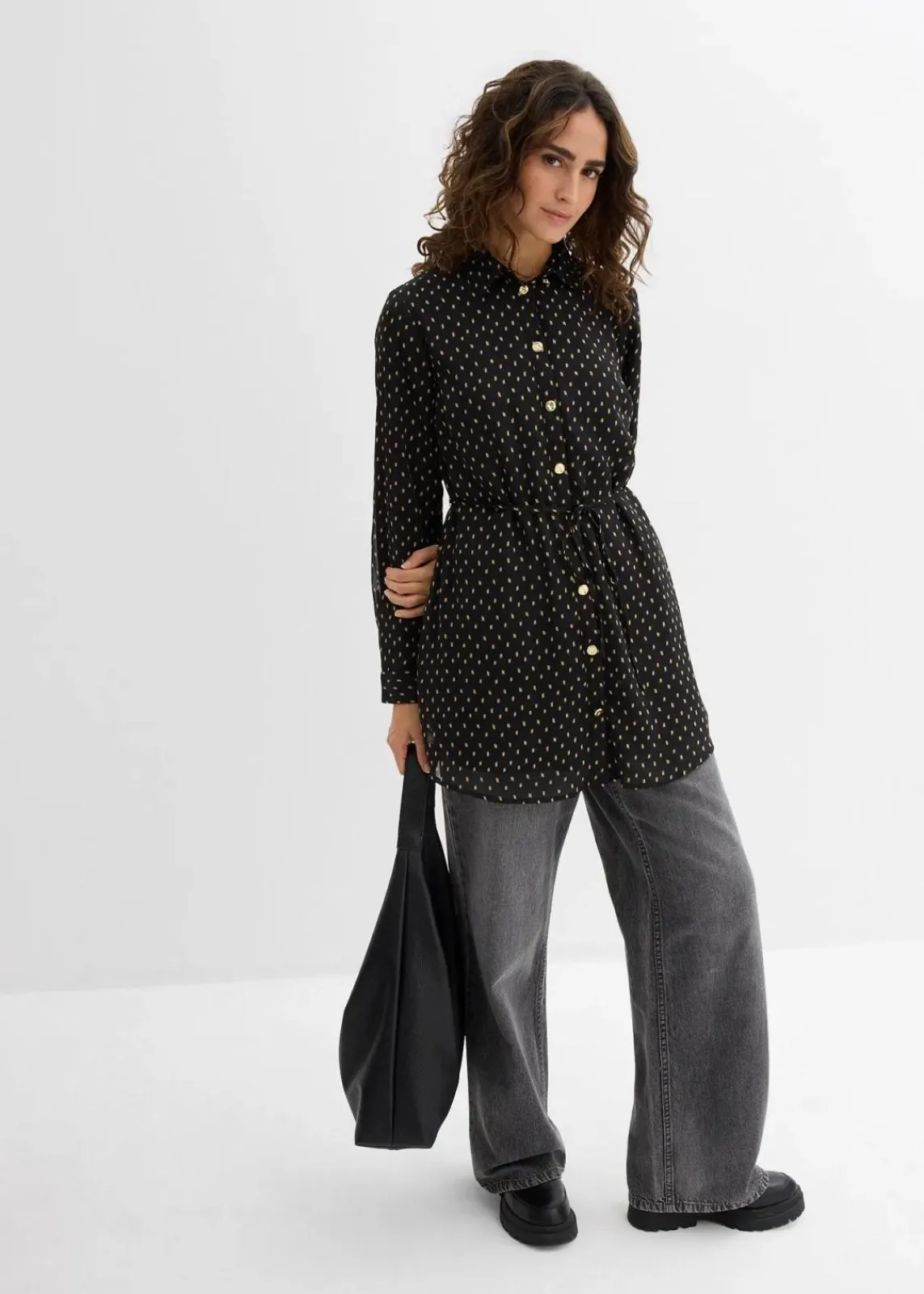 bonprix Bekleidung·Blazer|Umstandsmode^2-in-1 Bluse für die Schwangerschaft und danach aus Chiffon schwarz/gold