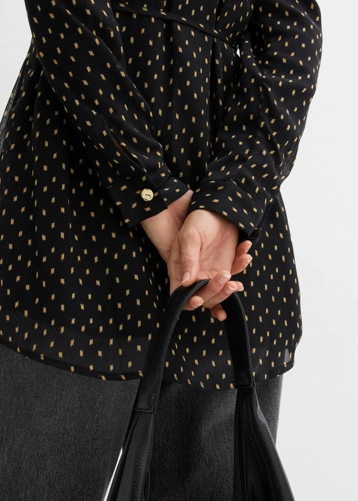 bonprix Bekleidung·Blazer|Umstandsmode^2-in-1 Bluse für die Schwangerschaft und danach aus Chiffon schwarz/gold