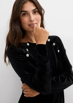 bonprix Bekleidung·Blazer|Umstandsmode^2-in-1 festliches Umstands- und Stillkleid aus weichem Samt schwarz