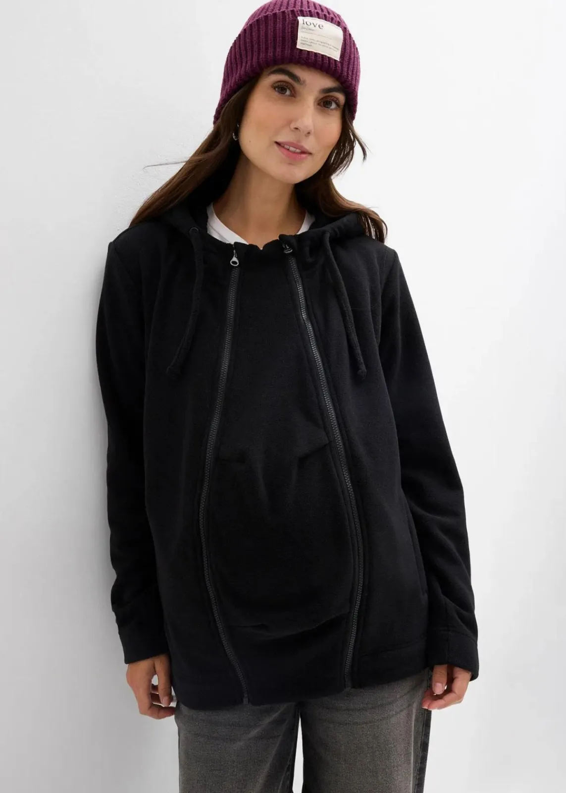 bonprix Bekleidung·Blazer|Nachhaltigere Materialien^4-in-1 Fleecejacke mit Babyeinsatz und Vorder- und Rückentragefunktion schwarz