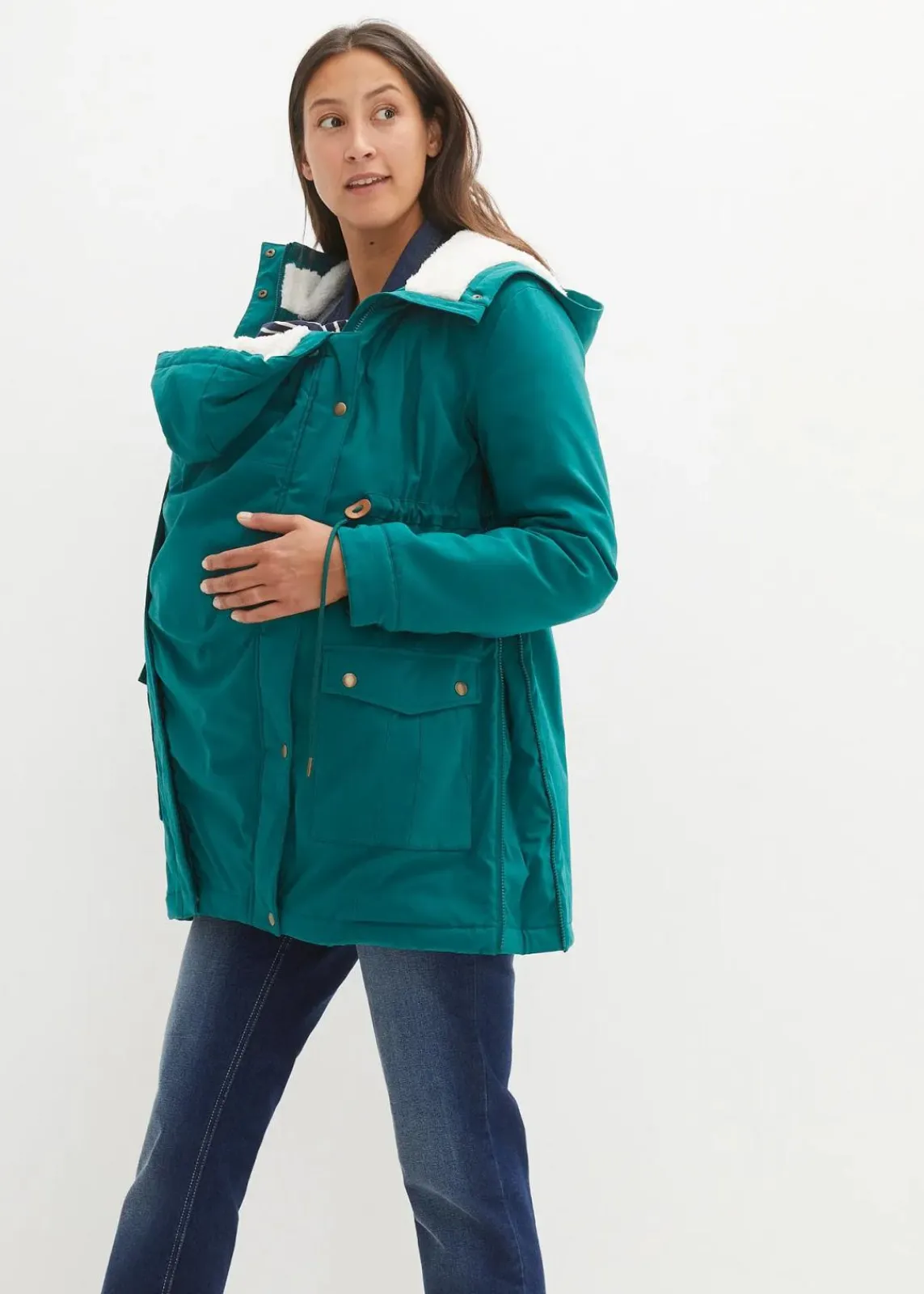 bonprix Umstandsmode|Bekleidung·Blazer^3-in-1 kuschelig gefütterte Umstands- und Tragejacke brillantgrün