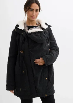 bonprix Umstandsmode|Bekleidung·Blazer^3-in-1 kuschelig gefütterte Umstands- und Tragejacke schwarz/wollweiß/dunkelgrau gepunktet