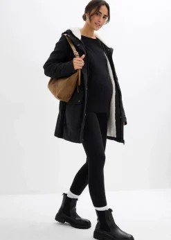 bonprix Umstandsmode|Bekleidung·Blazer^3-in-1 kuschelig gefütterte Umstands- und Tragejacke schwarz/wollweiß/dunkelgrau gepunktet