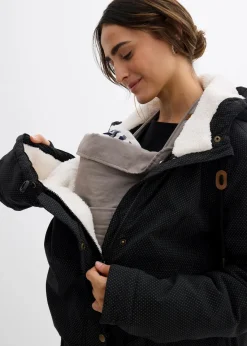 bonprix Umstandsmode|Bekleidung·Blazer^3-in-1 kuschelig gefütterte Umstands- und Tragejacke schwarz/wollweiß/dunkelgrau gepunktet