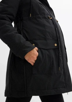bonprix Umstandsmode|Bekleidung·Blazer^3-in-1 kuschelig gefütterte Umstands- und Tragejacke schwarz/wollweiß/dunkelgrau gepunktet