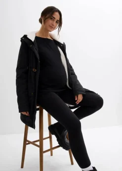 bonprix Umstandsmode|Bekleidung·Blazer^3-in-1 kuschelig gefütterte Umstands- und Tragejacke schwarz/wollweiß/dunkelgrau gepunktet