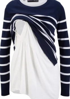bonprix Bekleidung·Blazer|Umstandsmode^2-in-1 leichter Umstands- und Stillpullover dunkelblau/weiß gestreift