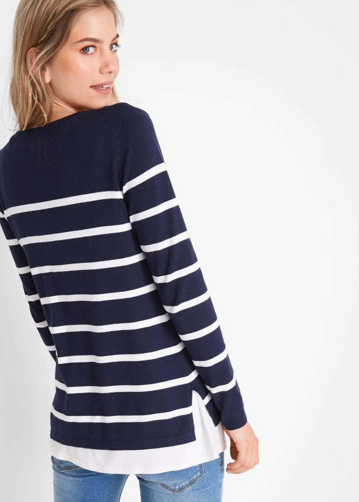 bonprix Bekleidung·Blazer|Umstandsmode^2-in-1 leichter Umstands- und Stillpullover dunkelblau/weiß gestreift