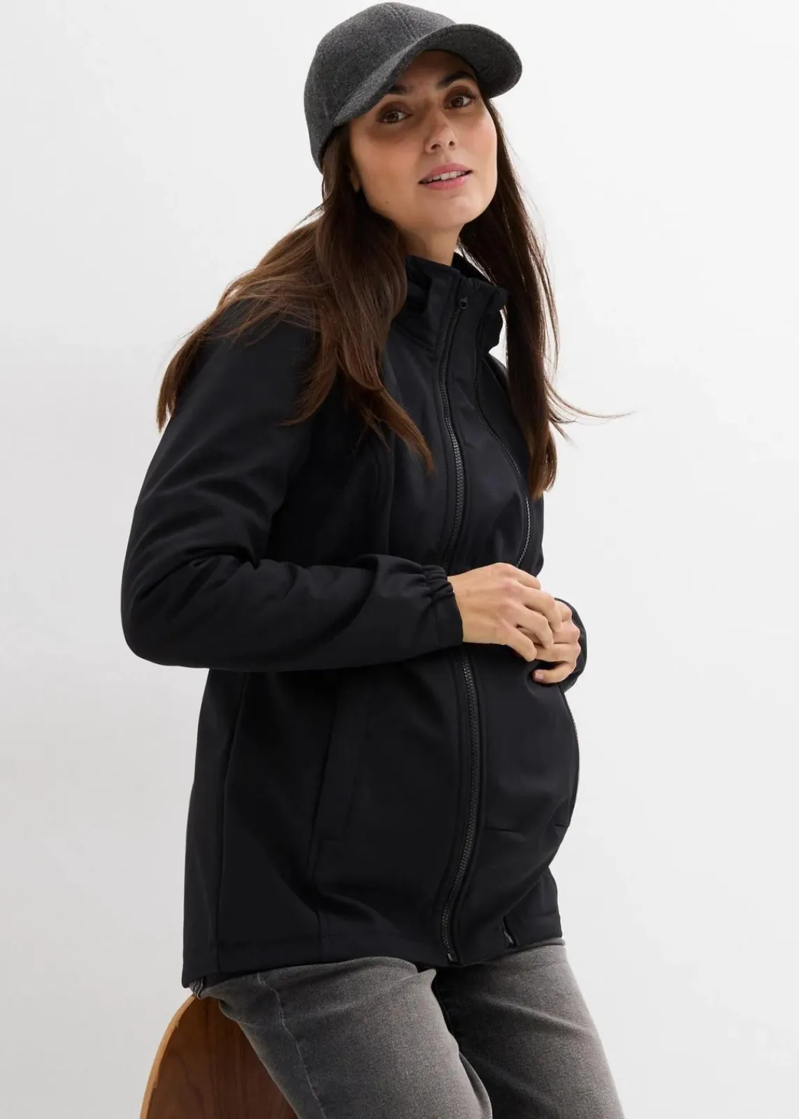 bonprix Bekleidung·Blazer|Umstandsmode^4-in-1 Softshelljacke mit Babyeinsatz zum vorne und hinten tragen schwarz