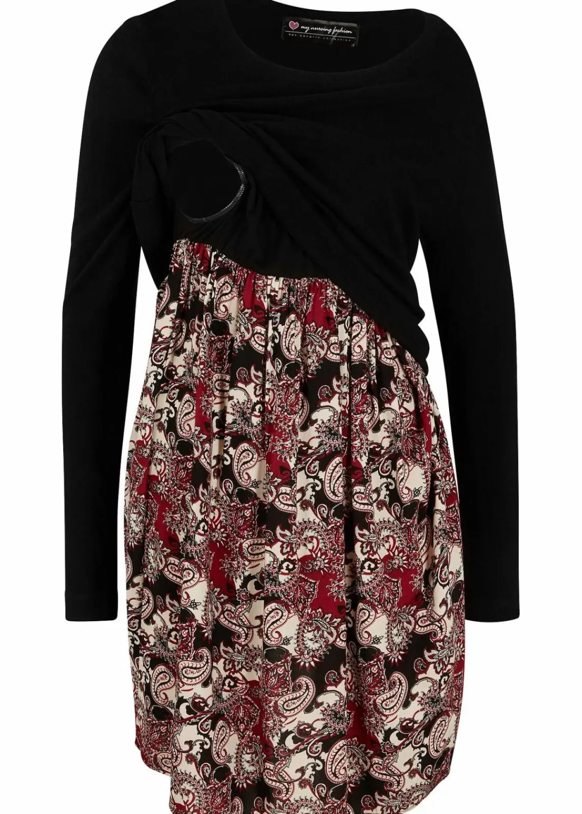 bonprix Umstandsmode^2-in-1 Umstand- und Stillkleid aus einer Materialkombination schwarz Paisley