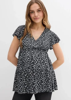 bonprix Umstandsmode^2-in-1 Umstands- und Stillbluse aus fließender Viskose schwarz/weiß