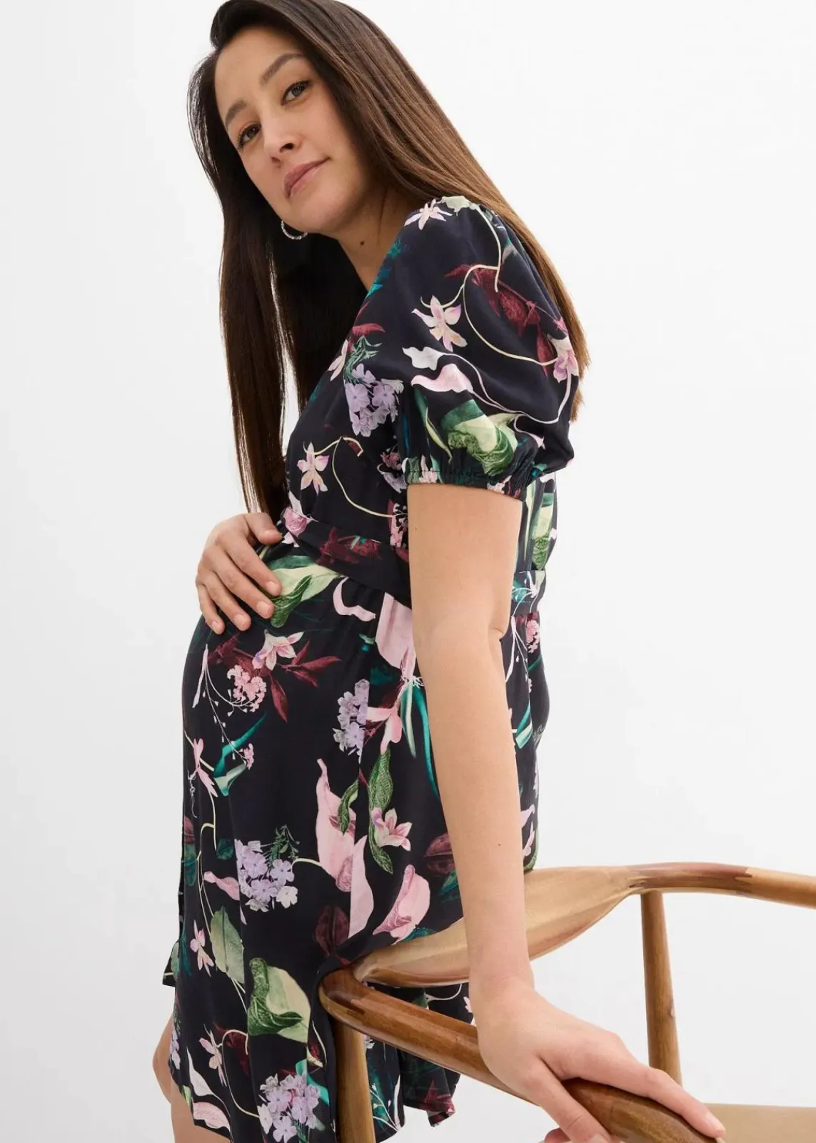 bonprix Bekleidung·Blazer|Umstandsmode^2-in-1 Umstands- und Stillblusenkleid aus fließender Viskose schwarz