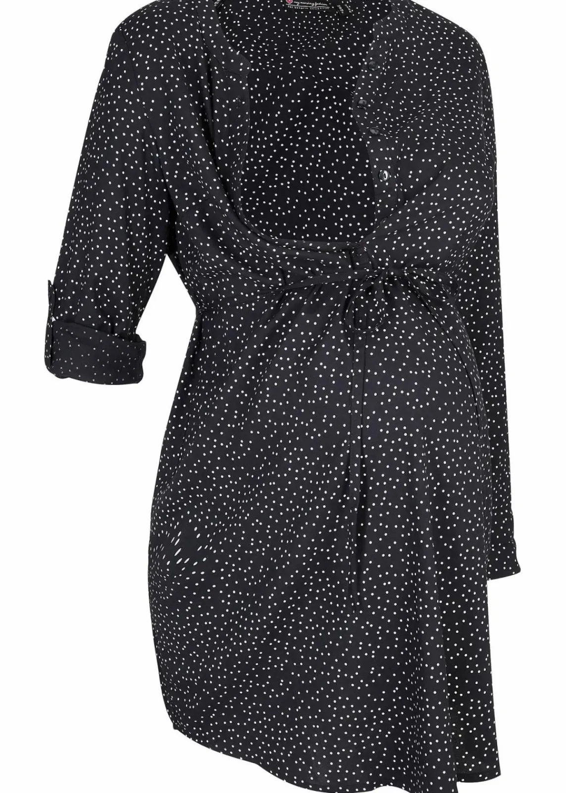 bonprix Umstandsmode|Bekleidung·Blazer^2-in-1 Umstands- und Stillblusenkleid aus fließender Viskose dunkelblau/weiß gepunktet