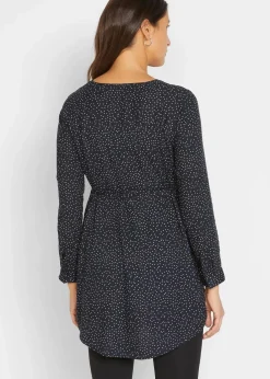 bonprix Umstandsmode|Bekleidung·Blazer^2-in-1 Umstands- und Stillblusenkleid aus fließender Viskose dunkelblau/weiß gepunktet