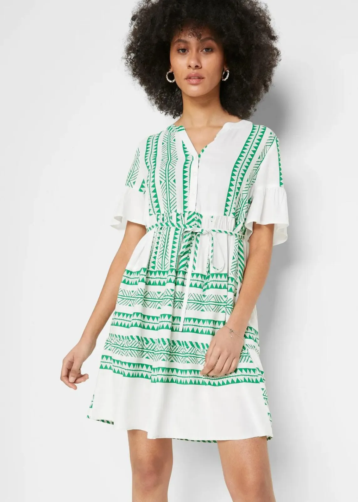 bonprix Bekleidung·Blazer|Umstandsmode^2-in-1 Umstands- und Stillblusenkleid aus fließender Viskose grasgrün graphisch bedruckt