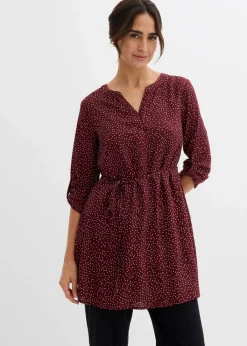 bonprix Bekleidung·Blazer|Umstandsmode^2-in-1 Umstands- und Stillblusenkleid aus fließender Viskose dunkelbeere/weiß gepunktet