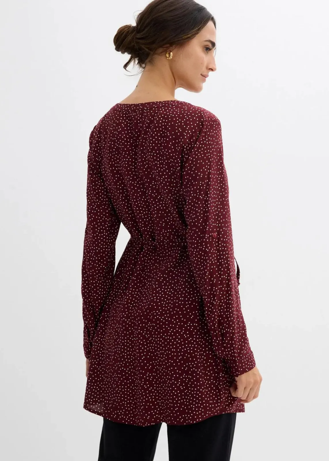 bonprix Bekleidung·Blazer|Umstandsmode^2-in-1 Umstands- und Stillblusenkleid aus fließender Viskose dunkelbeere/weiß gepunktet